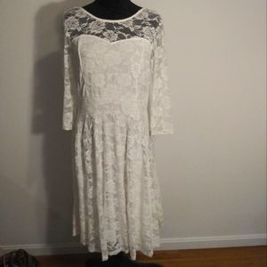 Nwt XL Jasambac white stretch lace over solid white under dress